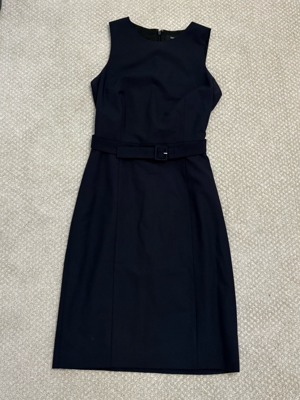 Theory Navy Sheath Midi Dress with Belt
